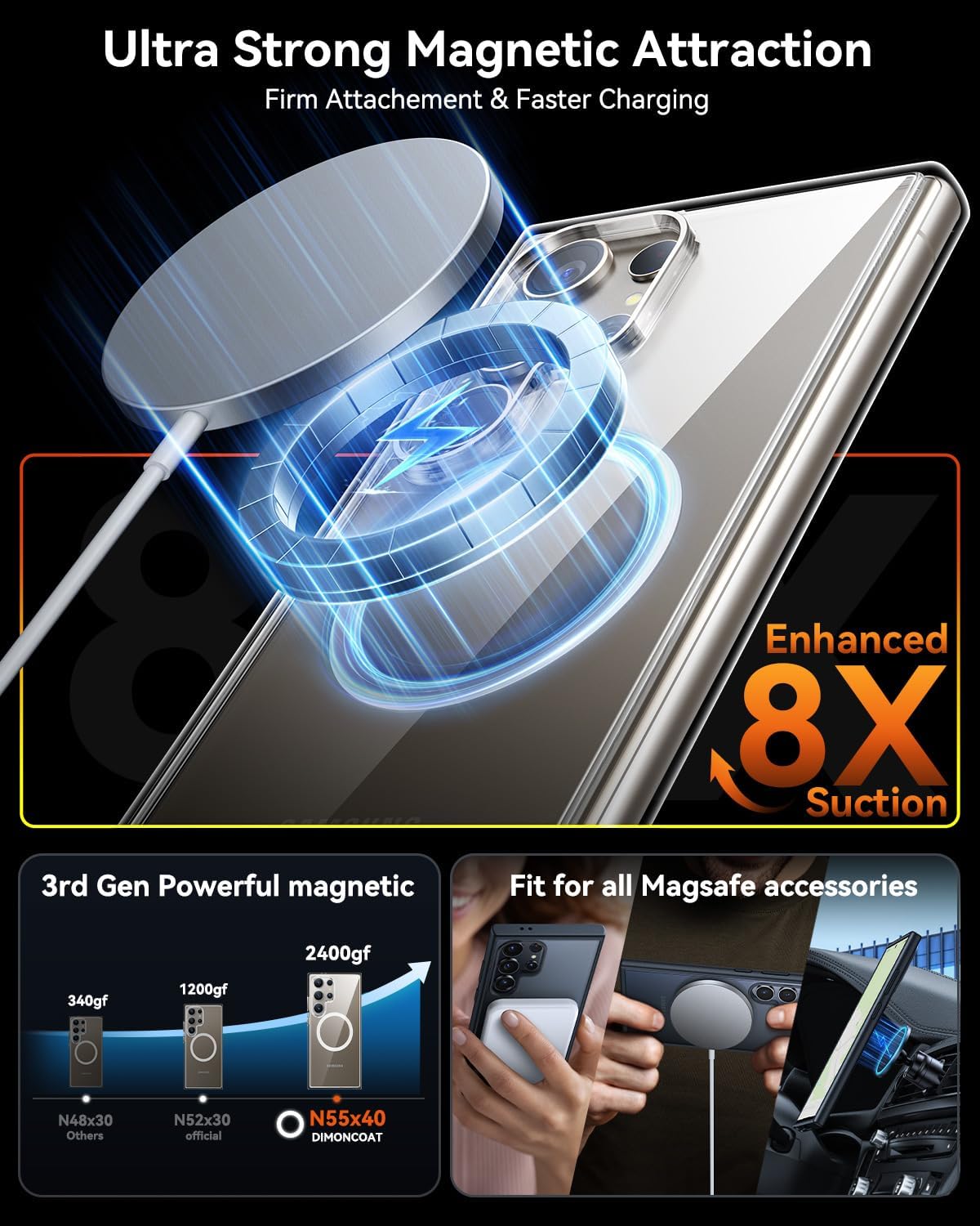 2-Pack Magnetic for Samsung Galaxy S24 Ultra Case Shockproof Slim Anti-Scratch - Haassue