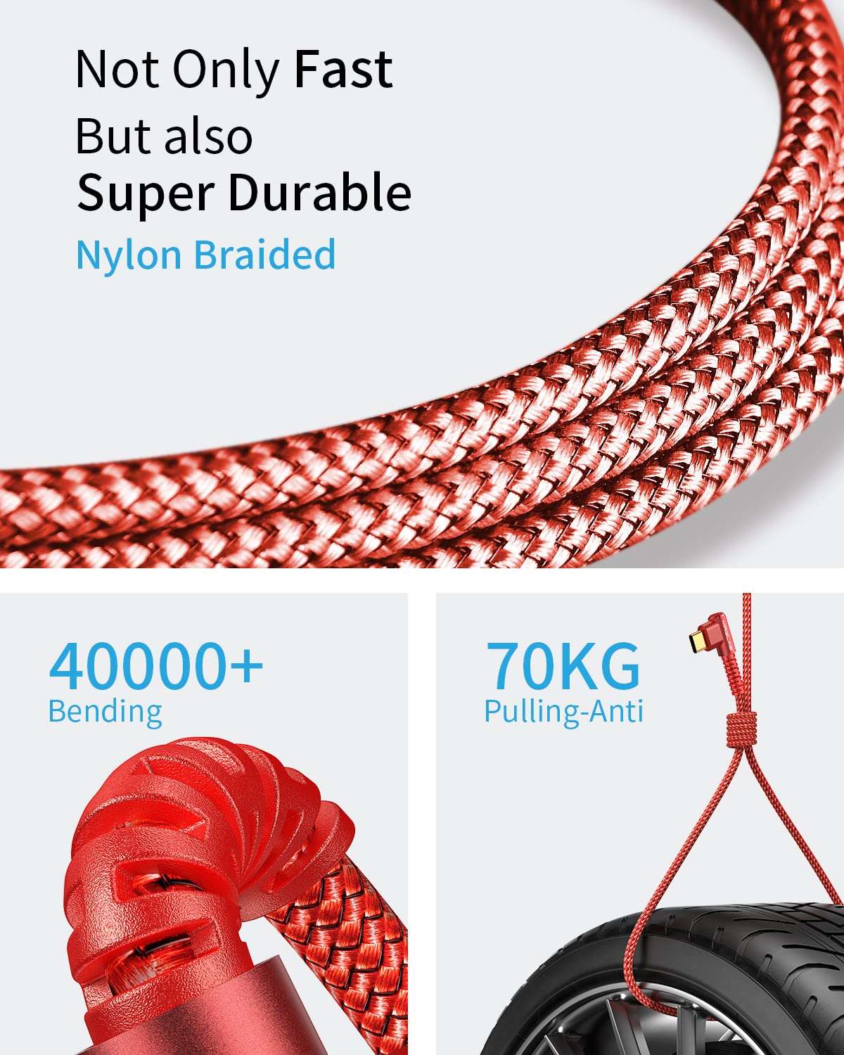 3.2A USB C Charger Cable, USB A to USB C Right Angle Cable Gold-Plated Type C Charger Fast Charging Nylon Braided Charging Cord Compatible with Galaxy S10 S21 Plus Note 10 -Red - Haassue