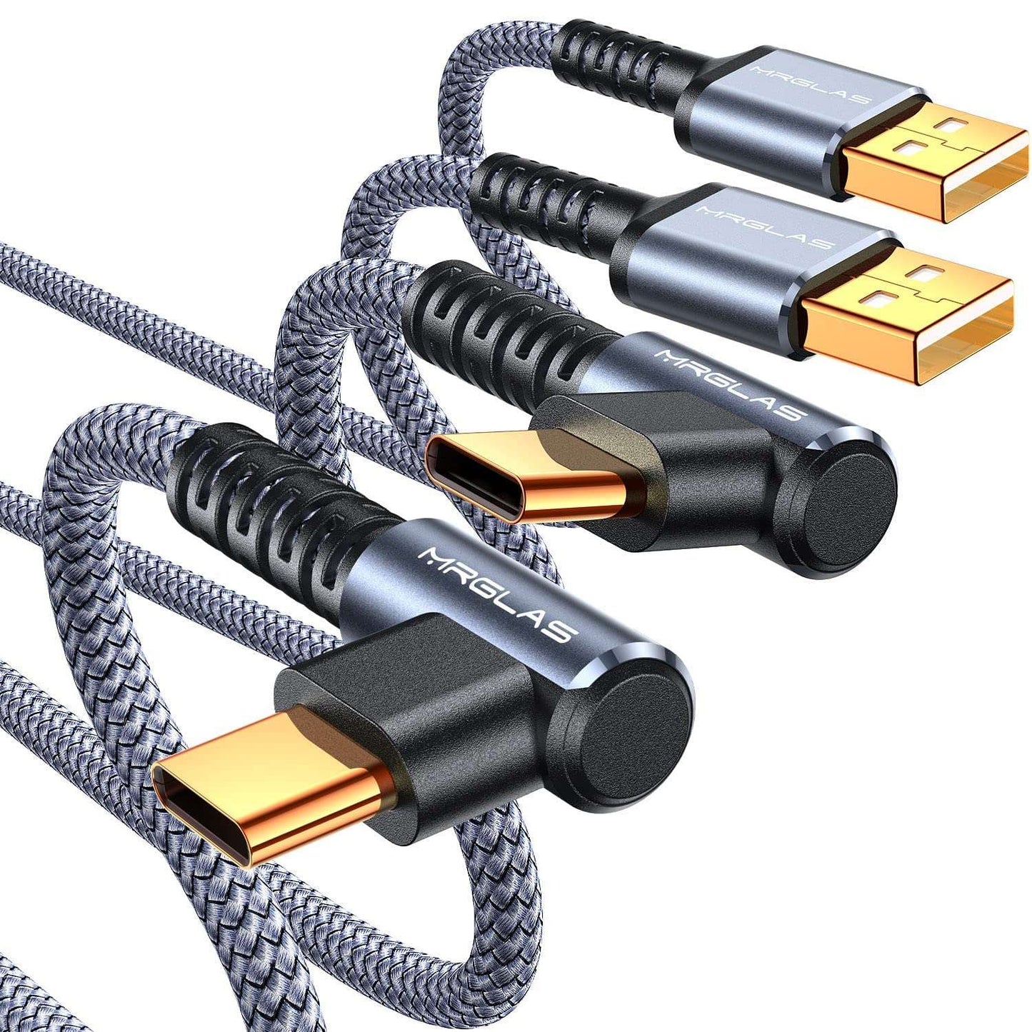 3.2A USB C Charger Cable, USB A to USB C Right Angle Cable Gold-Plated Type C Charger Fast Charging Nylon Braided Charging Cord Compatible with Galaxy S10 S9 Plus S21 Note 10 LG - Haassue