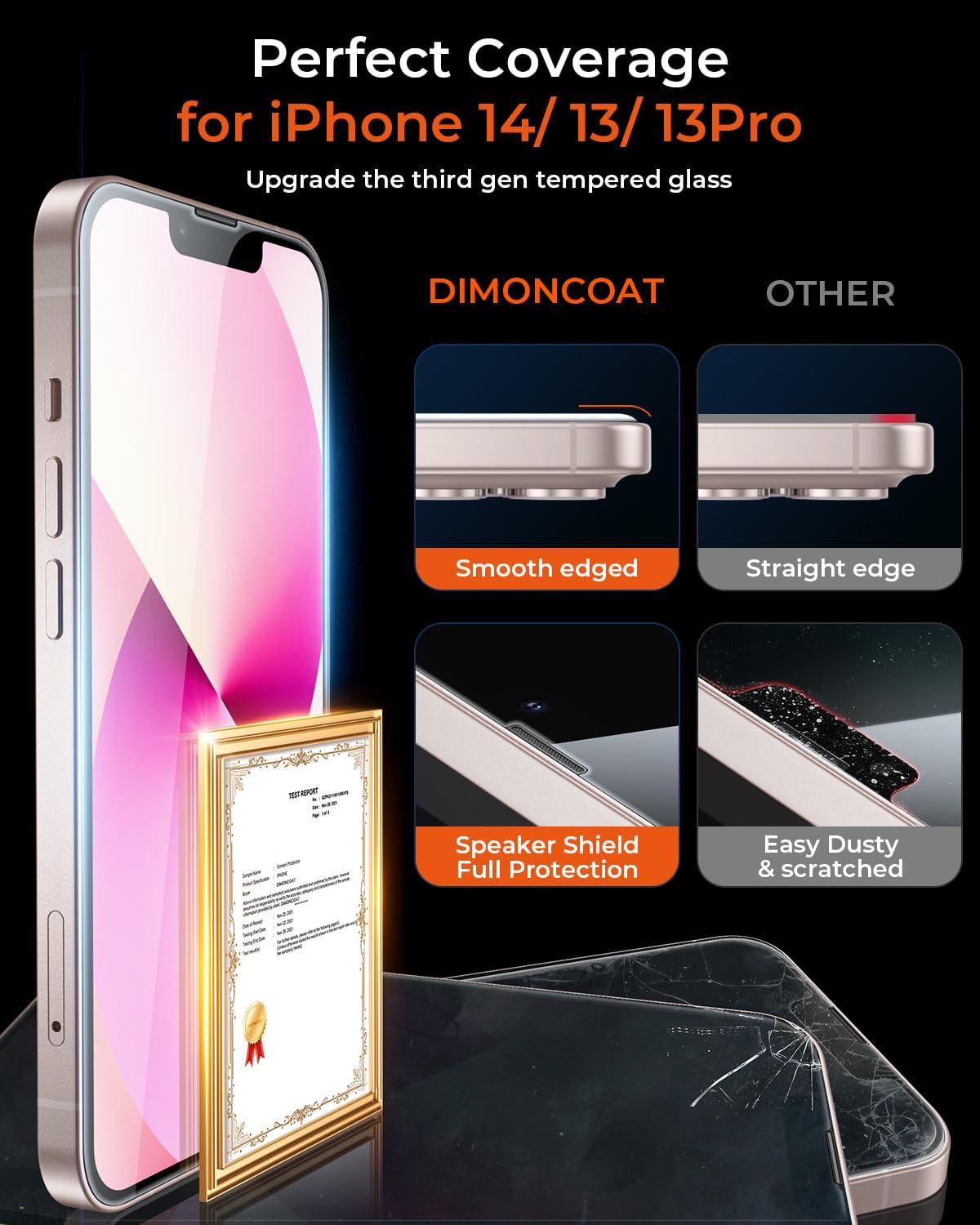 4-PACK for iPhone 14/13 Pro/13， iPhone 13 Pro Max/ 14 Plus Screen Protector [Auto Alignment Kit][10X Military Protection] HD Diamonds Hard Tempered Glass Bubble Free[Case Friendly] - Haassue