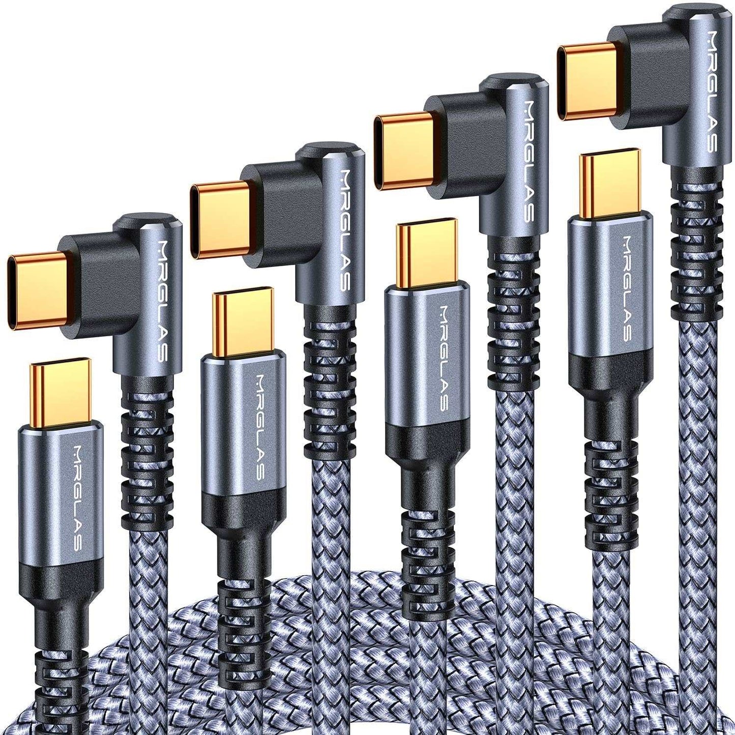 4-Pack USB C to USB C Cable 60W 3.2A, [90°, Gold-Plated] Type C Charger Fast Charging for iPhone 15 Pro Max Plus, [10+6.6+3.3+1.6FT] USB C Charger Cable for Samsung S24 S23,iPad Pro,MacBook Pro - Haassue