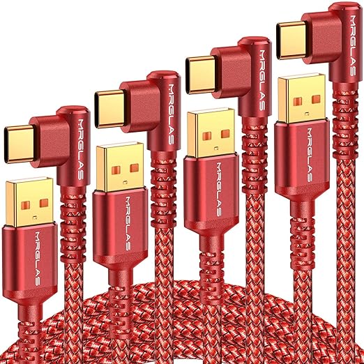 USB C Charger Cable 3.2A, [4-Pack,10+6.6+3.3+1.6FT] Type C Fast Charging Cable Right Angle [90°& Gold-Plated] Durable Nylon Braided USB A to USB C Cord for Samsung S10 S9 Note 8 S21 LG