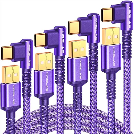 USB C Charger Cable 3.2A, [4-Pack,10+6.6+3.3+1.6FT] Type C Fast Charging Cable Right Angle [90°& Gold-Plated] Durable Nylon Braided USB A to USB C Cord for Samsung S10 S9 Note 8 S21 LG