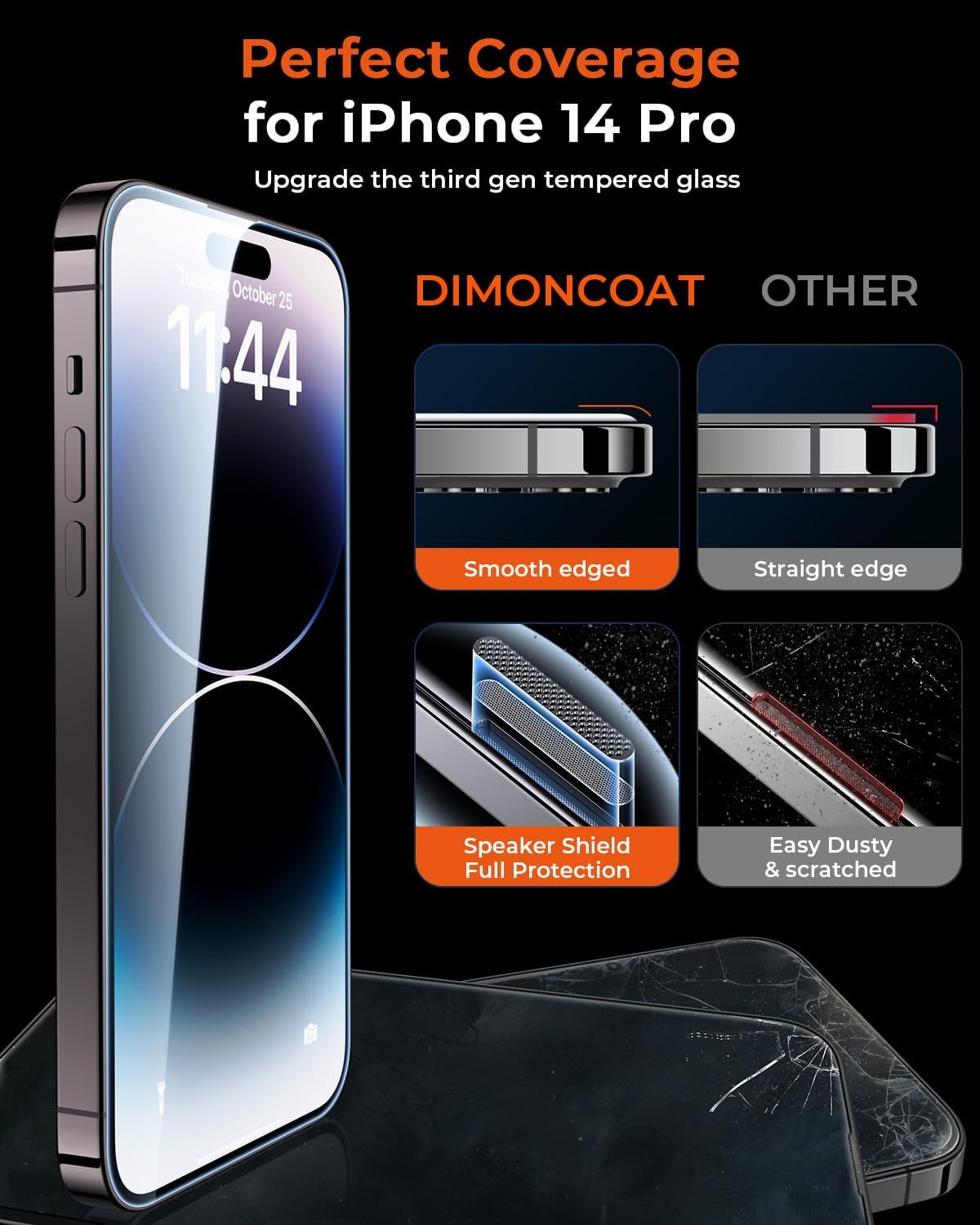 [4-Pack for Compatible iPhone 14 Pro Privacy Screen Protector 6.1'' [10X Military Protection] True 28° Anti-Spy [Easy Installation Frame] Diamonds Hard Tempered Glass - Haassue