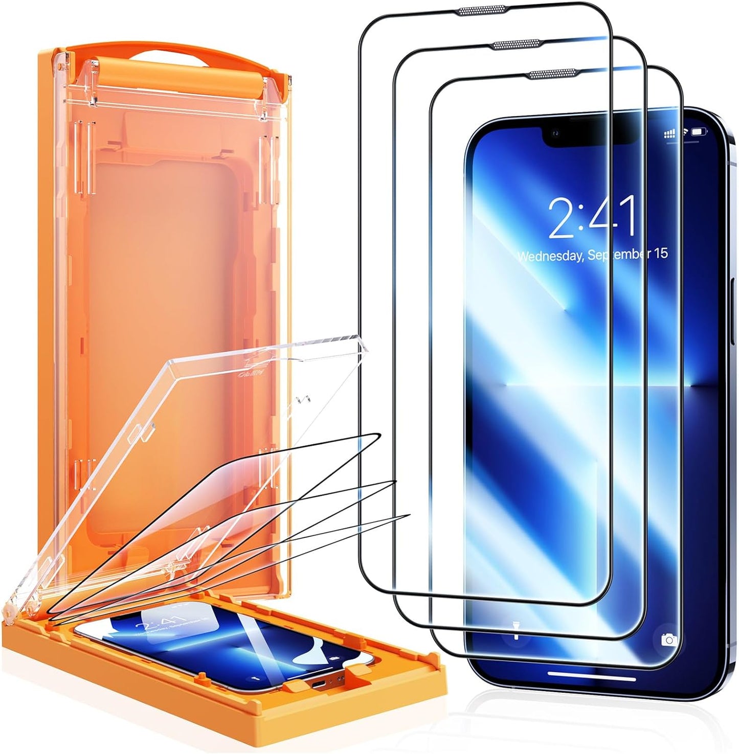 MRGLAS 3-Pack [Zero Bubble] Screen Protector Compatible iPhone 13 Pro Max/14 Plus 6.7'' [Auto Install Cabin][10X Military Protection] 13 Pro Max/14 Plus Full Coverage HD Diamonds Hard Tempered Glass - Haassue