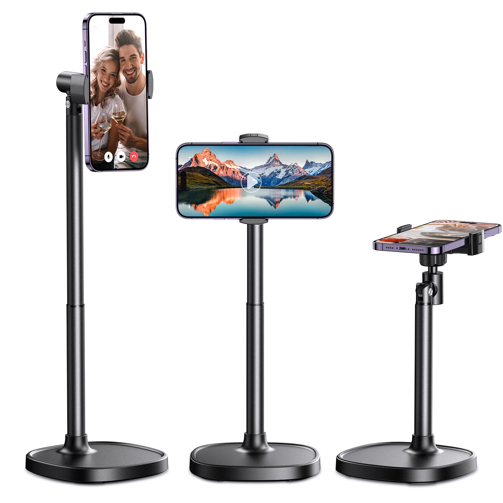 Cell Phone Stand for Desk, Angle Height Adjustable Phone Holder for Desk, Aluminum Alloy Universal Phone Stand Recording, Retractable iPhone Stand Holder Office for iPhone 15 Pro Max Plus - Haassue